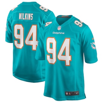 mens nike christian wilkins aqua miami dolphins game jersey